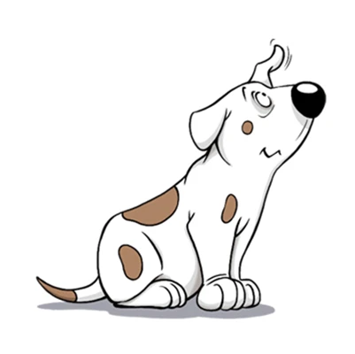 Home 7 Der Comic-Hund WikiDog sitz brav und wackelt mit einem Ohr. Darunter steht, wie informativ die Hunde-App ist und leicht verständliches Profiwissen enthält.