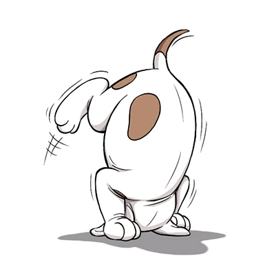 Home 5 Comic-Hund WikiDog macht Kopfstand. Die Hunde-App beantwortet Fragen rund um Leine, Futter, Notfall und mehr.